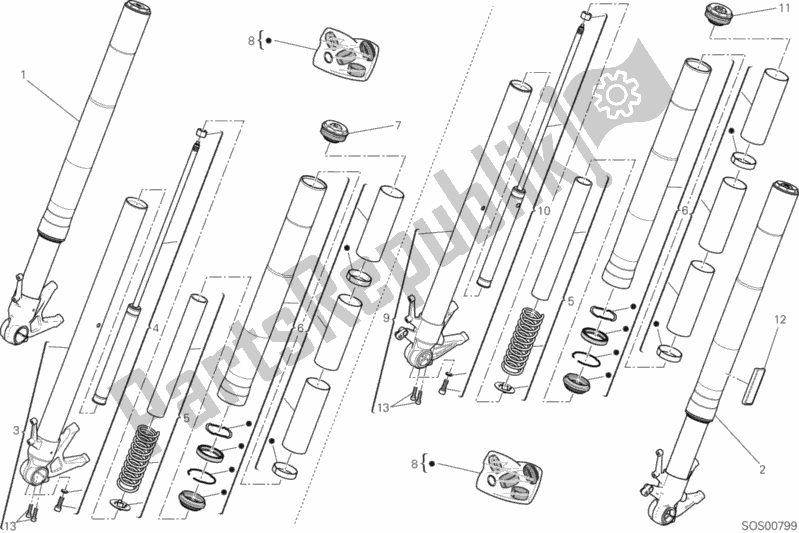 All parts for the Front Fork of the Ducati Diavel Xdiavel S 1260 2017